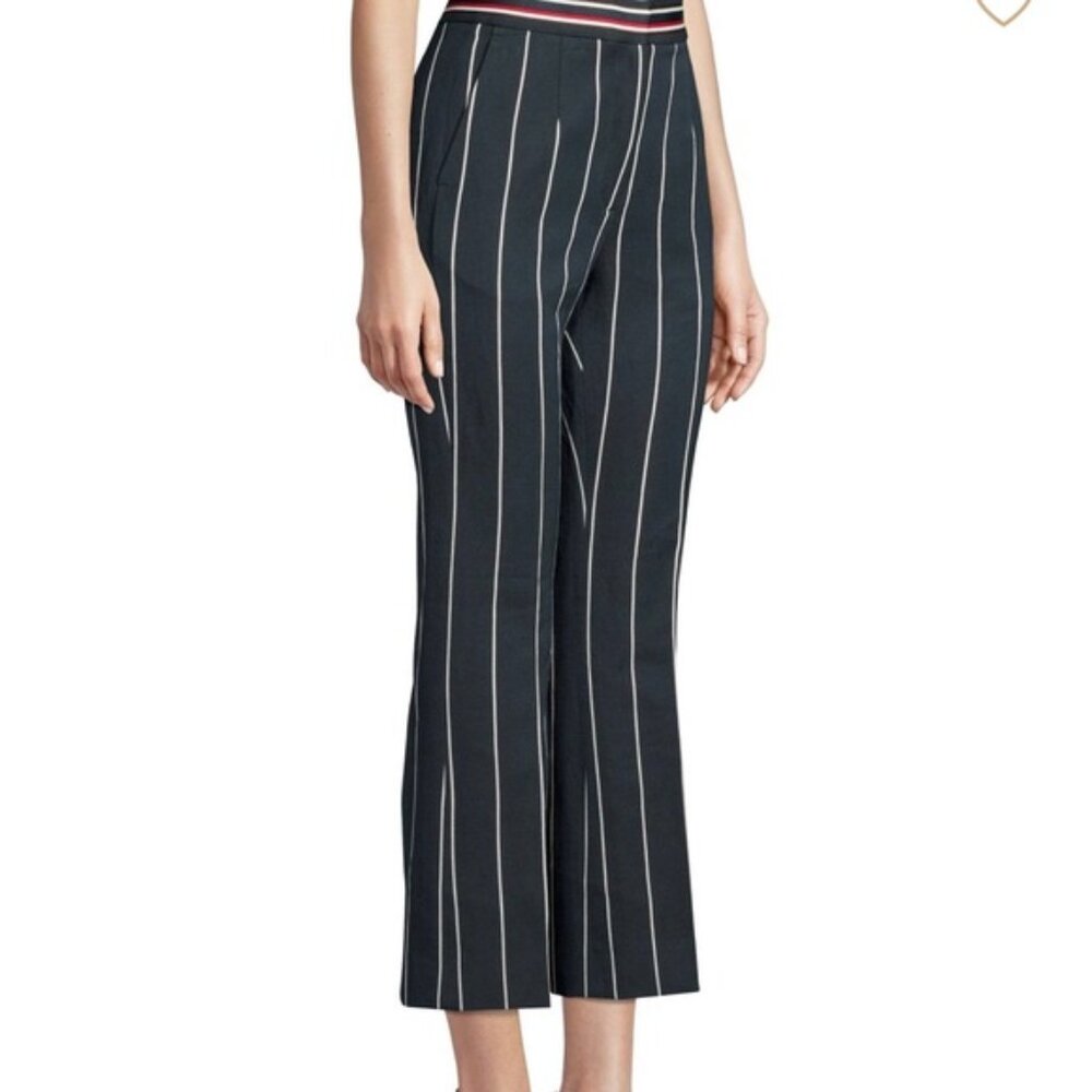 Sandro Blanche Wide Leg Cropped Pants Black White Pinstripe 40 Small